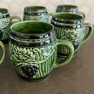 Rare lot of six vintage Portugal pottery grape mugs